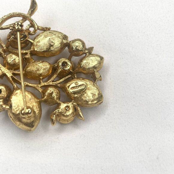 Rare Vintage Graziano Stamped Pink Iridescent Rhinestone Gold Tone Floral Brooch - Picture 4 of 6